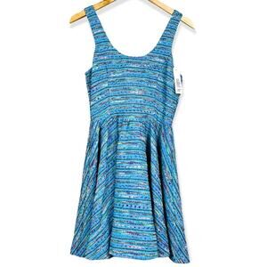 ISABEL LU Blue Rainbow Confetti Multicolor Fit and Flare Scoop Dress XS Skater